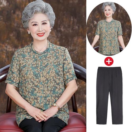 夏日绽放 中老年女性碎花短袖衬衫，洋气大码穿搭新风尚